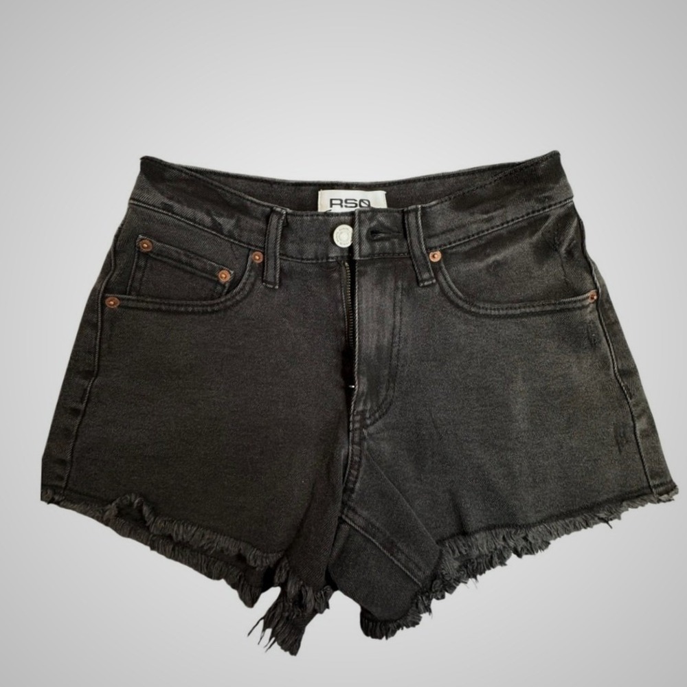 RSQ A-Line Black Denim Shorts High Waisted Frayed Hem Size‎ 25 RN108158
